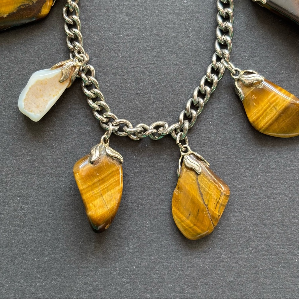 ReMixed Handmade Vintage Tiger’s Eye & Gypsum Boho Charm Bracelet | Size 7.5 IN - Picture 3 of 6